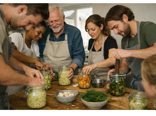 Menschen fermentieren gemeinsam Gemüse